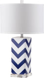 Safavieh - Set of 2 - Table Lamp Chevron Stripe 27" Navy Off White Silver Clear Cotton Ceramic LIT4136A-SET2 683726716457