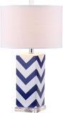 Safavieh - Set of 2 - Table Lamp Chevron Stripe 27" Navy Off White Silver Clear Cotton Ceramic LIT4136A-SET2 683726716457