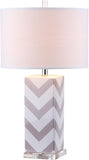Safavieh - Set of 2 - Table Lamp Chevron Stripe 27" Grey Off White Silver Clear Cotton Ceramic LIT4136C-SET2 683726716495