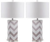 Safavieh - Set of 2 - Table Lamp Chevron Stripe 27" Grey Off White Silver Clear Cotton Ceramic LIT4136C-SET2 683726716495