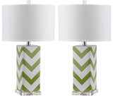Safavieh - Set of 2 - Table Lamp Chevron Stripe 27" Green Off White Silver Clear Cotton Ceramic LIT4136F-SET2 683726716556