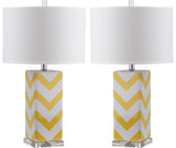 Safavieh - Set of 2 - Table Lamp Chevron Stripe 27" Yellow Off White Silver Clear Cotton Ceramic LIT4136G-SET2 683726716570