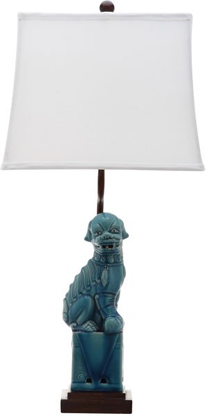 Safavieh - Set of 2 - Foo Dog Table Lamp 28.5" Blue Off White Brown Gold Cotton Ceramic LIT4137A-SET2 683726716617