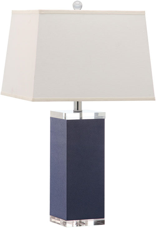 Safavieh - Set of 2 - Table Lamp Deco Leather 27" Navy Off White Silver Clear Cotton PU LIT4143A-SET2 683726716815