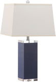 Safavieh - Set of 2 - Table Lamp Deco Leather 27" Navy Off White Silver Clear Cotton PU LIT4143A-SET2 683726716815