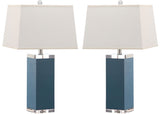 Safavieh - Set of 2 - Table Lamp Deco Leather 27" Light Blue Off White Silver Clear Cotton PU LIT4143B-SET2 683726716839