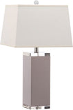 Safavieh - Set of 2 - Table Lamp Deco Leather 27" Grey Off White Silver Clear Cotton PU LIT4143C-SET2 683726716853