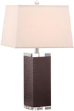 Safavieh - Set of 2 - Table Lamp Deco Leather 27" Brown Off White Silver Clear Cotton PU LIT4143D-SET2 683726716877