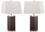 Safavieh - Set of 2 - Table Lamp Deco Leather 27" Brown Off White Silver Clear Cotton PU LIT4143D-SET2 683726716877