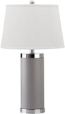 Safavieh - Set of 2 - Table Lamp Leather Column 25" Grey Off White Silver Chrome Cotton PU LIT4144C-SET2 683726716938