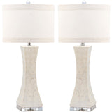 Safavieh - Set of 2 - Shelley Table Lamp Concave 30" White Silver Clear Cotton Shell LIT4146A-SET2 683726716990