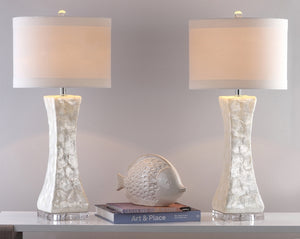 Safavieh Shelley, 30.5 Inch, Cream, Shell/Iron Table Lamp Set Of 2 W/ Usb Port​ -Set Of 2 White Shell LIT4146A-SET2-U