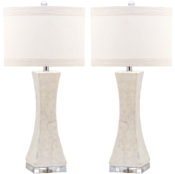 Safavieh Shelley, 30.5 Inch, Cream, Shell/Iron Table Lamp Set Of 2 W/ Usb Port​ -Set Of 2 White Shell LIT4146A-SET2-U