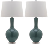 Safavieh - Set of 2 - Blanche Lamp Gourd 32" Teal Off White Silver Clear Cotton Ceramic LIT4148C-SET2 683726793694