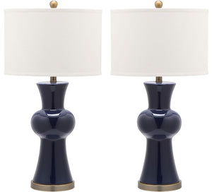 Safavieh - Set of 2 - Lola Lamp Column 30" Navy Off White Bronze Gold Cotton Ceramic LIT4150A-SET2 683726717218
