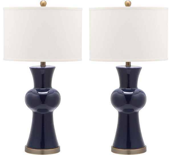 Safavieh - Set of 2 - Lola Lamp Column 30" Navy Off White Bronze Gold Cotton Ceramic LIT4150A-SET2 683726717218