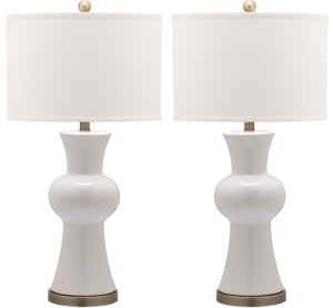 Safavieh - Set of 2 - Lola Lamp Column 30" White Gold Bronze Cotton Ceramic LIT4150B-SET2 683726717232