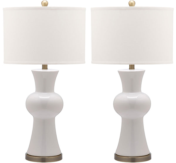 Safavieh - Set of 2 - Lola Lamp Column 30" White Gold Bronze Cotton Ceramic LIT4150B-SET2 683726717232