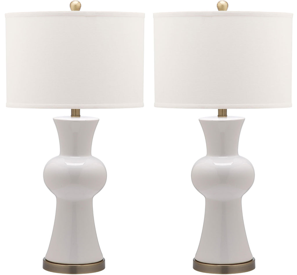 Safavieh - Set of 2 - Lola Lamp Column 30" White Gold Bronze Cotton Ceramic LIT4150B-SET2 683726717232