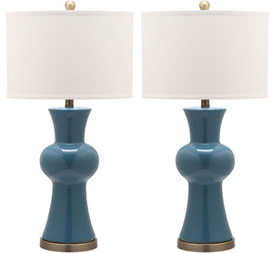 Safavieh - Set of 2 - Lola Lamp Column 30" Blue Off White Bronze Gold Cotton Ceramic LIT4150C-SET2 683726717256
