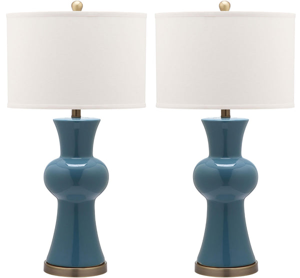 Safavieh - Set of 2 - Lola Lamp Column 30" Blue Off White Bronze Gold Cotton Ceramic LIT4150C-SET2 683726717256