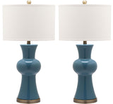 Safavieh - Set of 2 - Lola Lamp Column 30" Blue Off White Bronze Gold Cotton Ceramic LIT4150C-SET2 683726717256