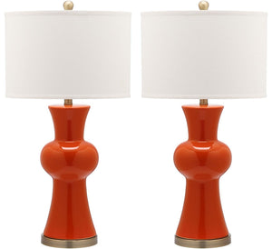 Safavieh - Set of 2 - Lola Lamp Column 30" Orange Off White Bronze Gold Cotton Ceramic LIT4150D-SET2 683726717270