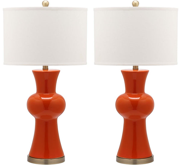 Safavieh - Set of 2 - Lola Lamp Column 30" Orange Off White Bronze Gold Cotton Ceramic LIT4150D-SET2 683726717270