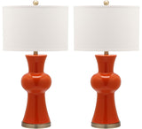 Safavieh - Set of 2 - Lola Lamp Column 30" Orange Off White Bronze Gold Cotton Ceramic LIT4150D-SET2 683726717270