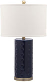 Safavieh - Set of 2 - Roxanne Table Lamp 26" Navy Off White Bronze Gold Cotton Ceramic LIT4152A-SET2 683726717379