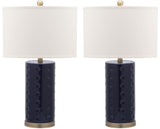 Safavieh - Set of 2 - Roxanne Table Lamp 26" Navy Off White Bronze Gold Cotton Ceramic LIT4152A-SET2 683726717379