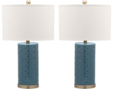 Safavieh - Set of 2 - Roxanne Table Lamp 26" Blue Off White Bronze Gold Cotton Ceramic LIT4152B-SET2 683726717393