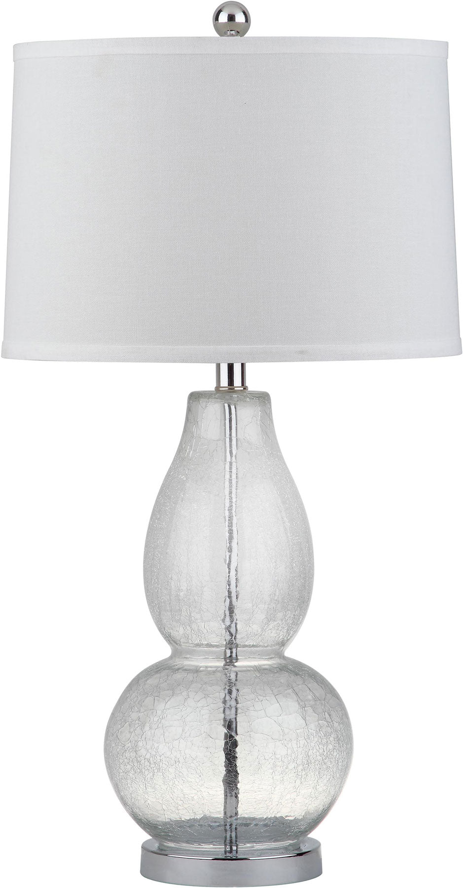 Safavieh - Set of 2 - Mercurio Lamp Double Gourd Crackle Glass 28.5" Clear Off White Silver Chrome Cotton LIT4155A-SET2 683726717652