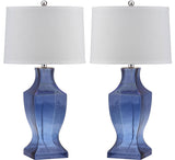 Safavieh - Set of 2 - Lamp Glass Bottom 29" Blue Off White Chrome Cotton LIT4156C-SET2 683726717775