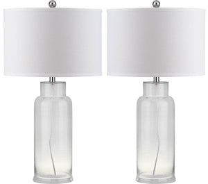 Safavieh - Set of 2 - Table Lamp Bottle Glass 29" Clear Off White Silver Cotton LIT4157B-SET2 683726717843