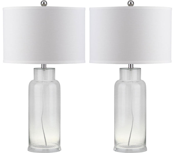 Safavieh - Set of 2 - Table Lamp Bottle Glass 29" Clear Off White Silver Cotton LIT4157B-SET2 683726717843