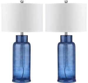 Safavieh - Set of 2 - Table Lamp Bottle Glass 29" Blue Off White Silver Clear Cotton LIT4157C-SET2 683726717867
