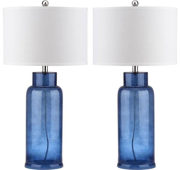 Safavieh - Set of 2 - Table Lamp Bottle Glass 29" Blue Off White Silver Clear Cotton LIT4157C-SET2 683726717867