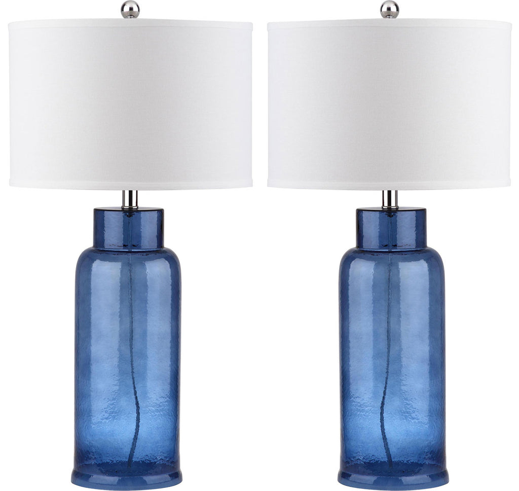 Safavieh - Set of 2 - Table Lamp Bottle Glass 29" Blue Off White Silver Clear Cotton LIT4157C-SET2 683726717867