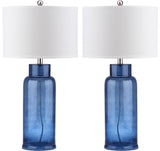 Safavieh Bottle Glass, 30.5 Inch, Blue, Glass/Iron Table Lamp Set Of 2 W/ Usb Port​ -Set Of 2 Blue/Cream Glass LIT4157C-SET2-U