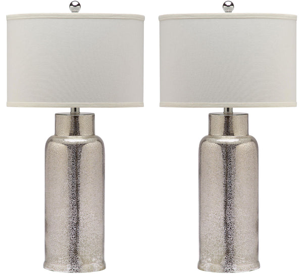 Safavieh - Set of 2 - Table Lamp Bottle Glass 29" Ivory Silver Off White Clear Cotton LIT4157D-SET2 683726717881