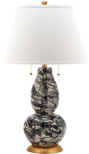 Safavieh - Set of 2 - Color Table Lamp Swirls Glass 28" Black White Gold Cotton LIT4159B-SET2 683726717942
