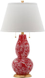 Safavieh - Set of 2 - Color Table Lamp Swirls Glass 28" Red White Gold Cotton LIT4159E-SET2 683726718000