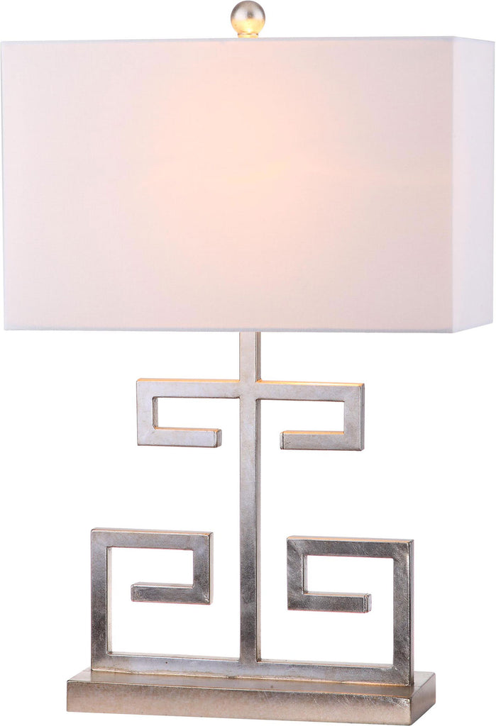 Safavieh - Set of 2 - Greek Key Table Lamp 25" Antique Silver Off White Cotton Metal LIT4160B-SET2 683726718062