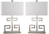 Safavieh - Set of 2 - Greek Key Table Lamp 25" Antique Silver Off White Cotton Metal LIT4160B-SET2 683726718062