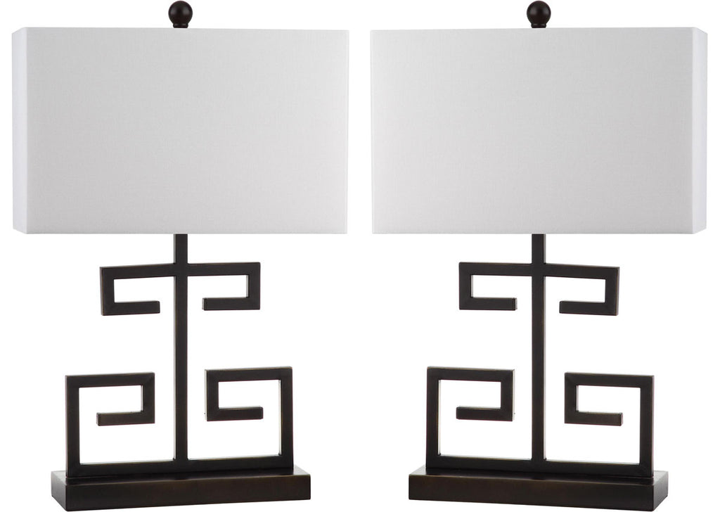Safavieh - Set of 2 - Greek Key Table Lamp 25" Black Off White Gold Cotton Metal LIT4160D-SET2 683726718109