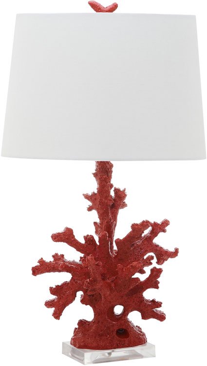 Safavieh - Set of 2 - Table Lamp Coral Branch 28.5" Red Off White Silver Cotton Resin LIT4161B-SET2 683726718154