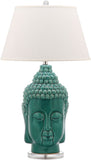 Safavieh - Set of 2 - Serenity Table Lamp Buddha 31" Blue Off White Silver Clear Cotton Ceramic LIT4162B-SET2 683726684541