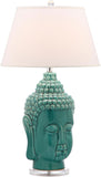 Safavieh - Set of 2 - Serenity Table Lamp Buddha 31" Blue Off White Silver Clear Cotton Ceramic LIT4162B-SET2 683726684541