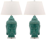 Safavieh - Set of 2 - Serenity Table Lamp Buddha 31" Blue Off White Silver Clear Cotton Ceramic LIT4162B-SET2 683726684541